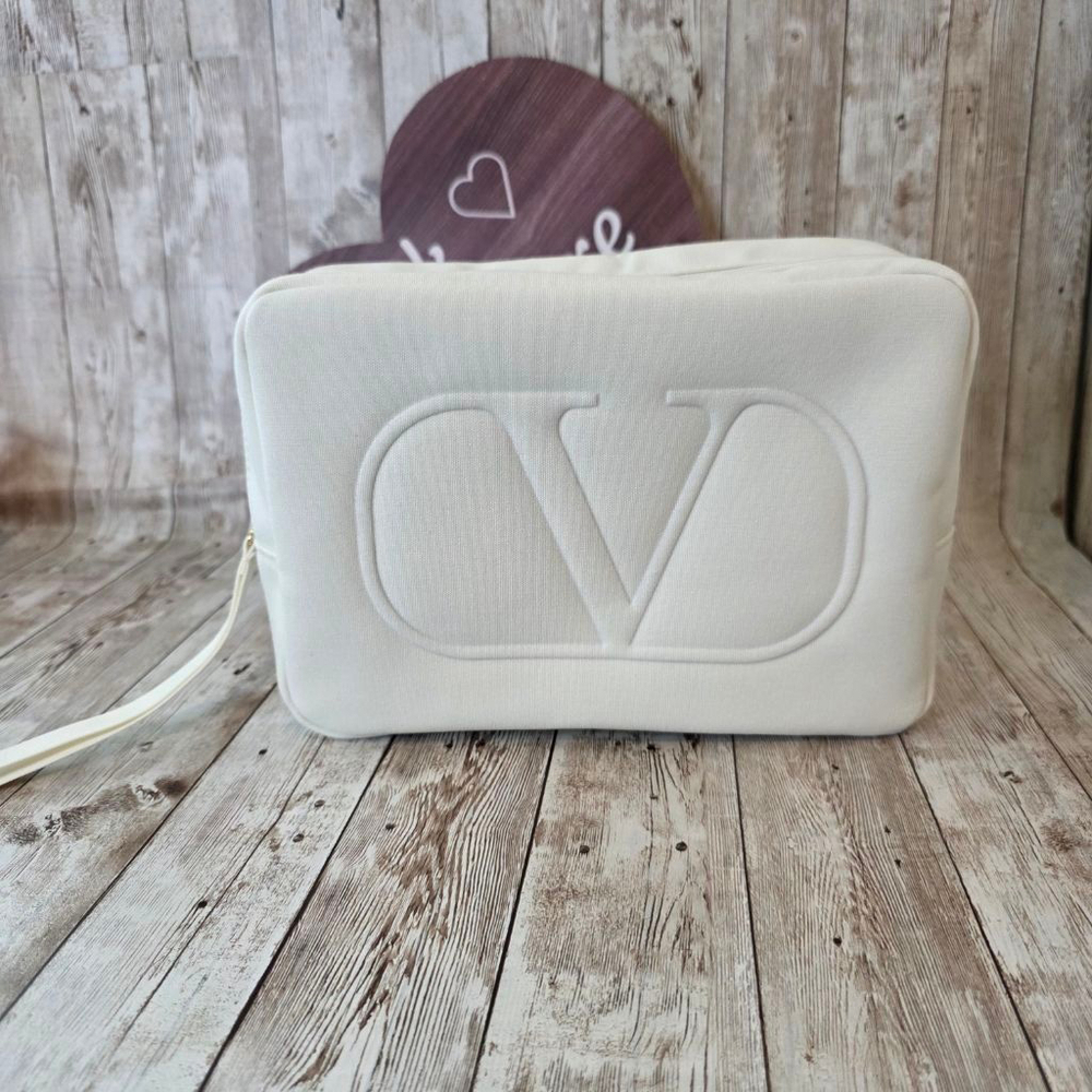 Women's Valentino White Embossed Logo Cosmetic